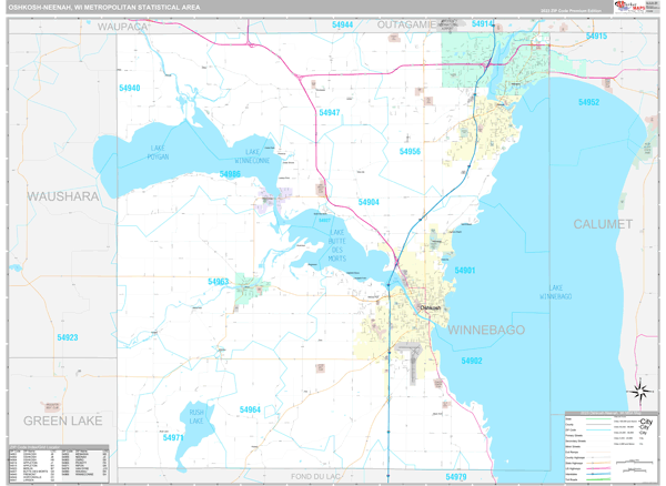 Oshkosh-Neenah Metro Area Wall Map